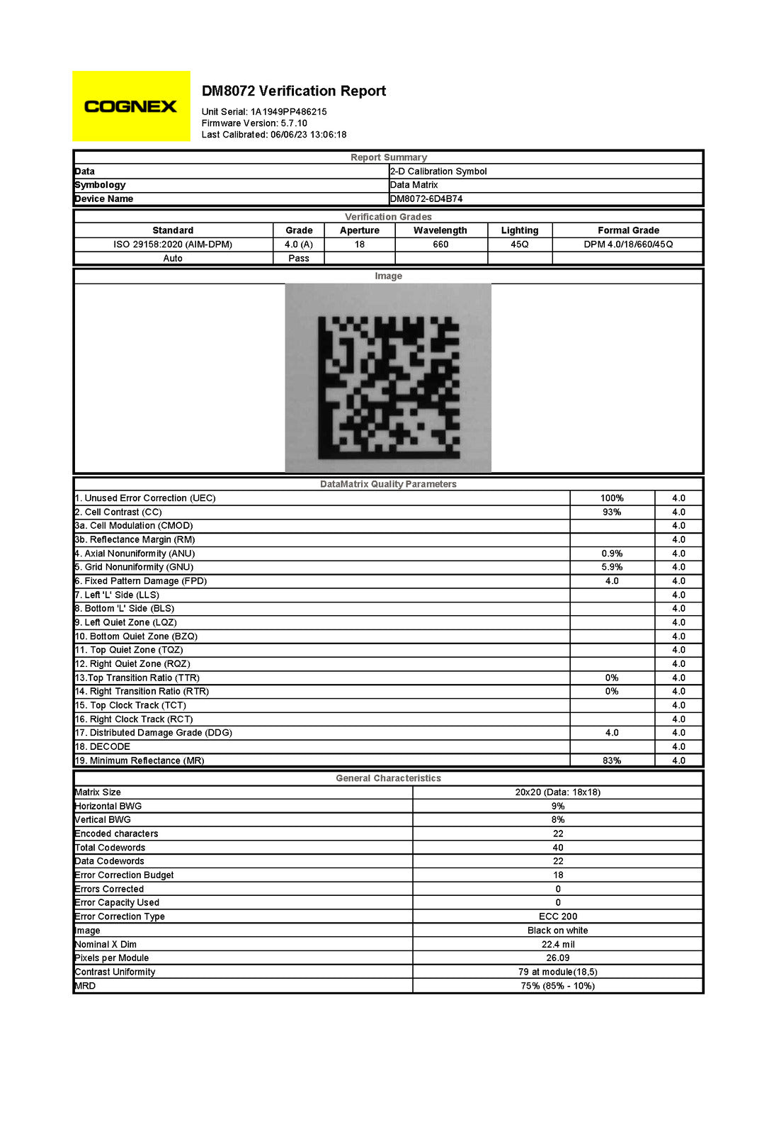 Cognex DM8072V 2D Barcode Verifier Ethernet & Cable Dataman ISO 29158 AIM-DPM