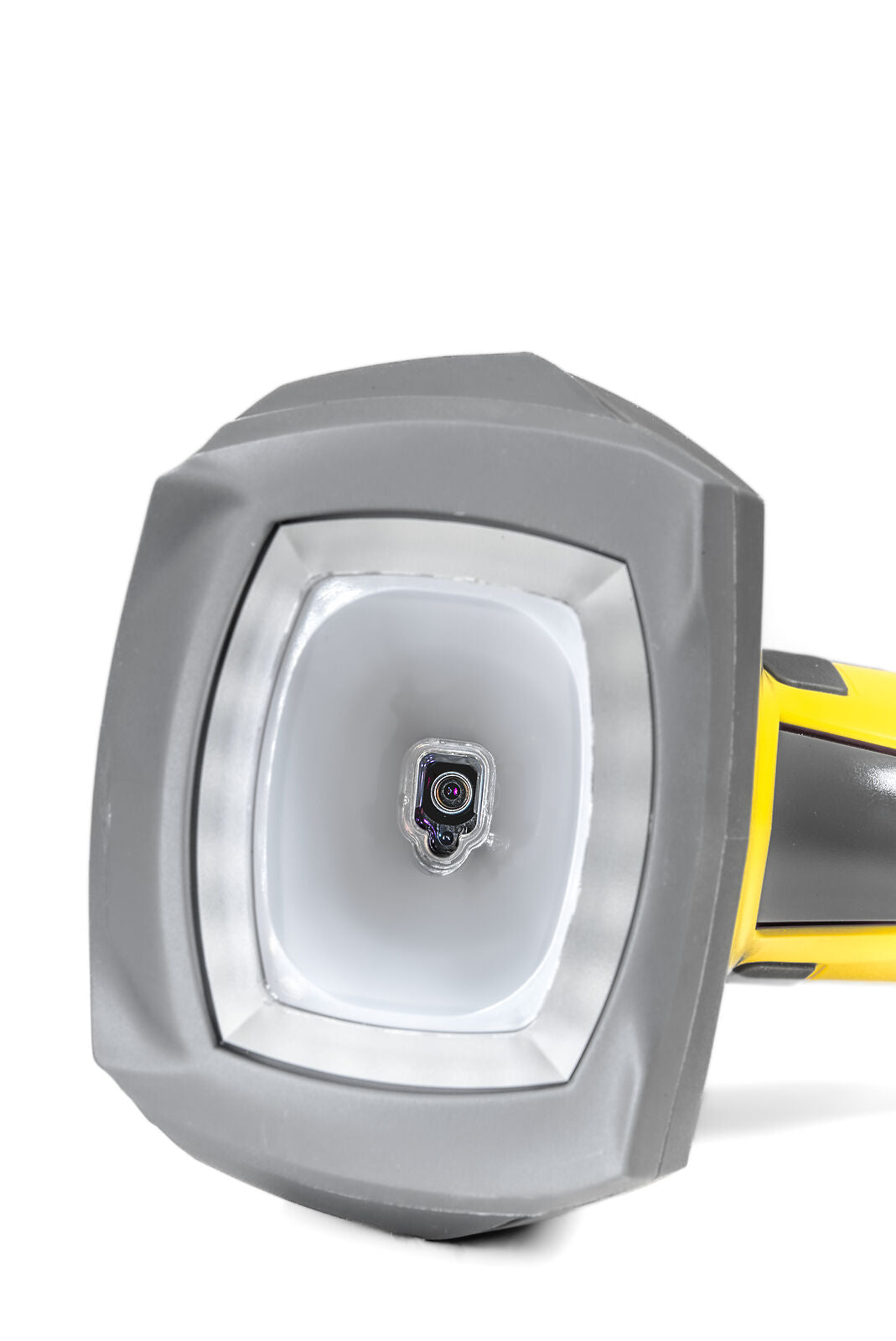 Cognex DM8600 Series barcode reader, viewed from front, looking at liquid lens and illumination diffuser.