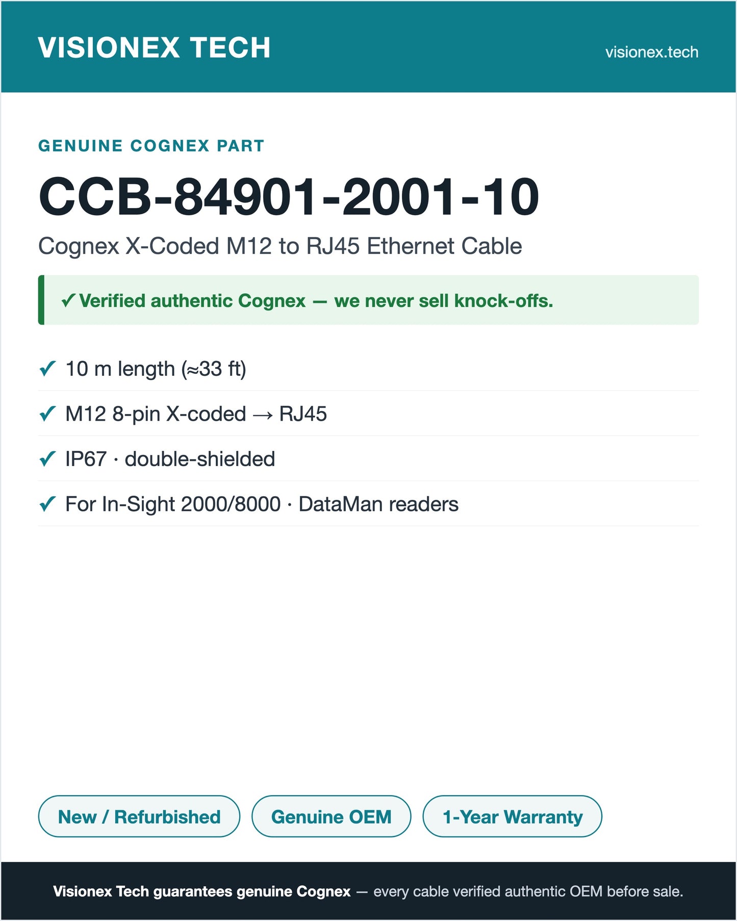 Cognex CCB-84901-2001-10 — X-Coded M12 to RJ45 Ethernet Cable (10 m) — view 4