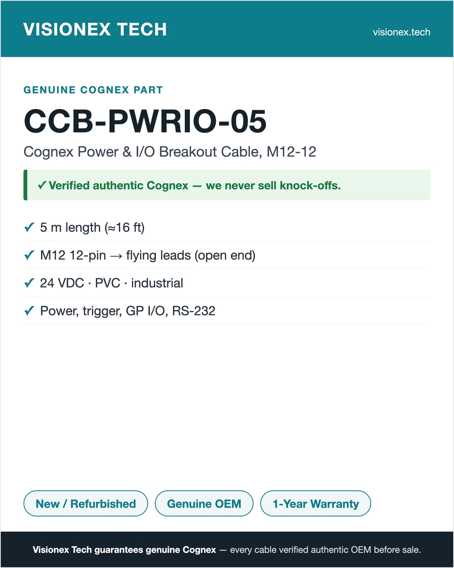 Cognex CCB-PWRIO-05 — Power & I/O Breakout Cable, M12-12 (5 m) — view 3