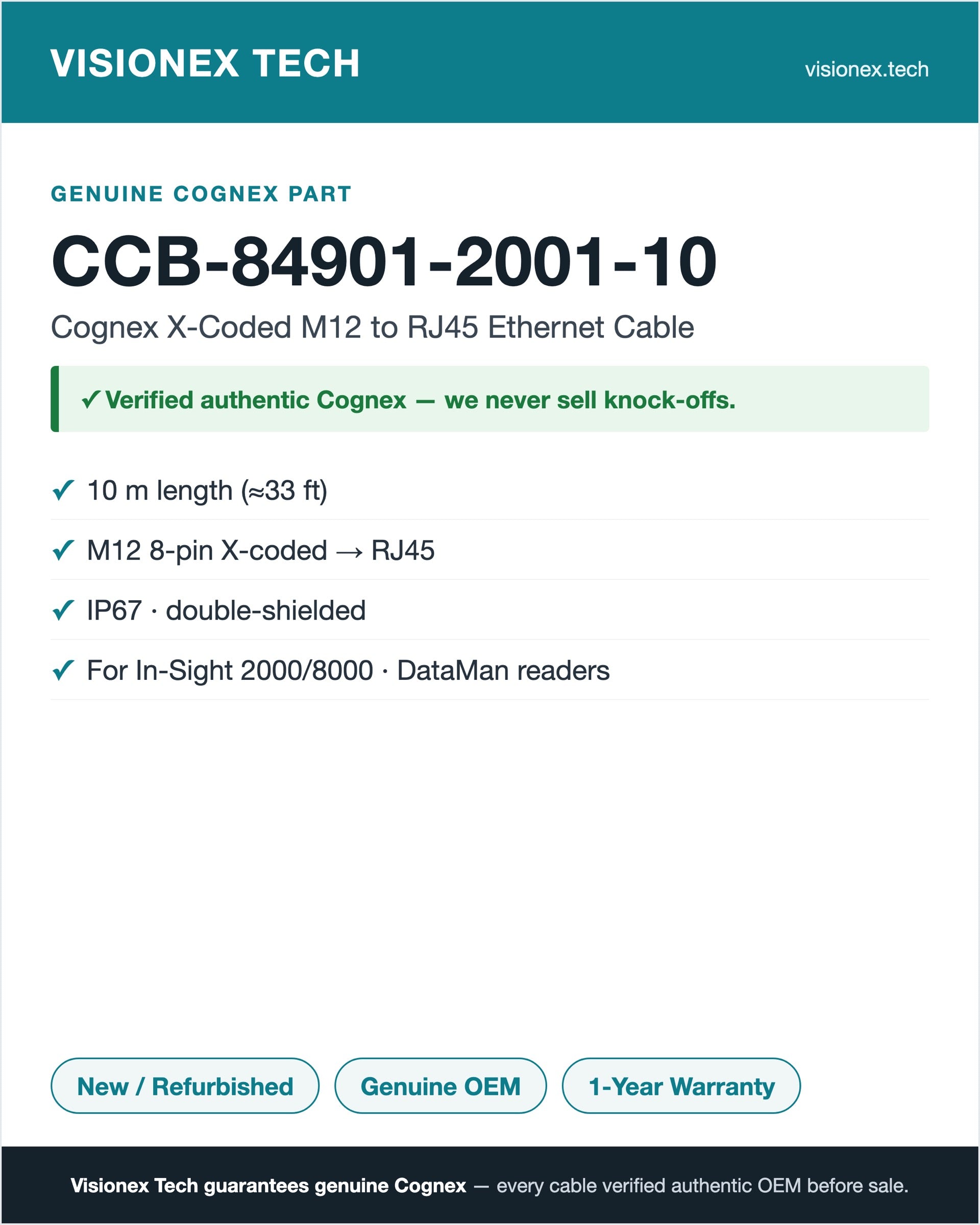 Cognex CCB-84901-2001-10 — X-Coded M12 to RJ45 Ethernet Cable (10 m) — view 4