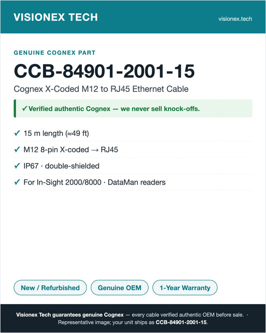 Cognex CCB-84901-2001-15 — X-Coded M12 to RJ45 Ethernet Cable (15 m)