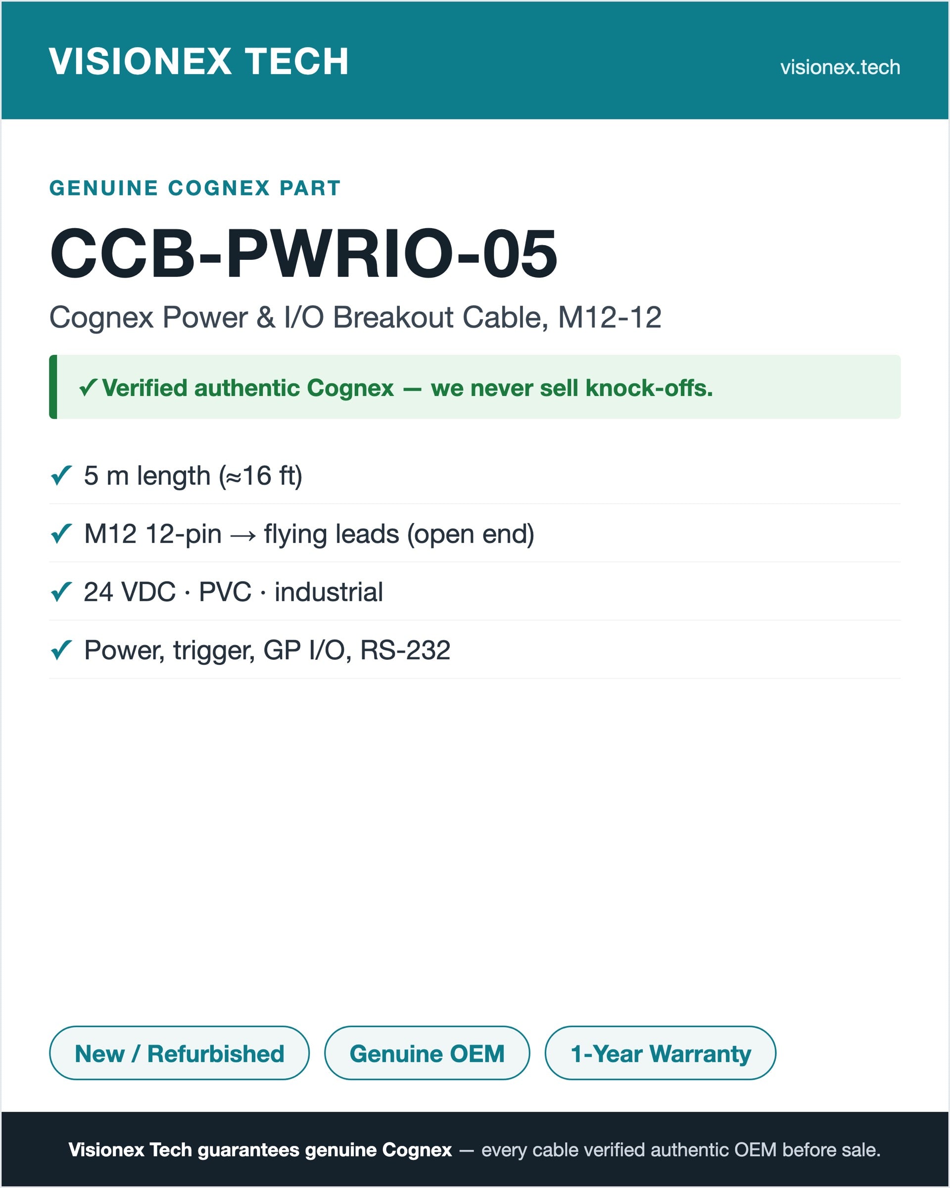 Cognex CCB-PWRIO-05 — Power & I/O Breakout Cable, M12-12 (5 m) — view 3
