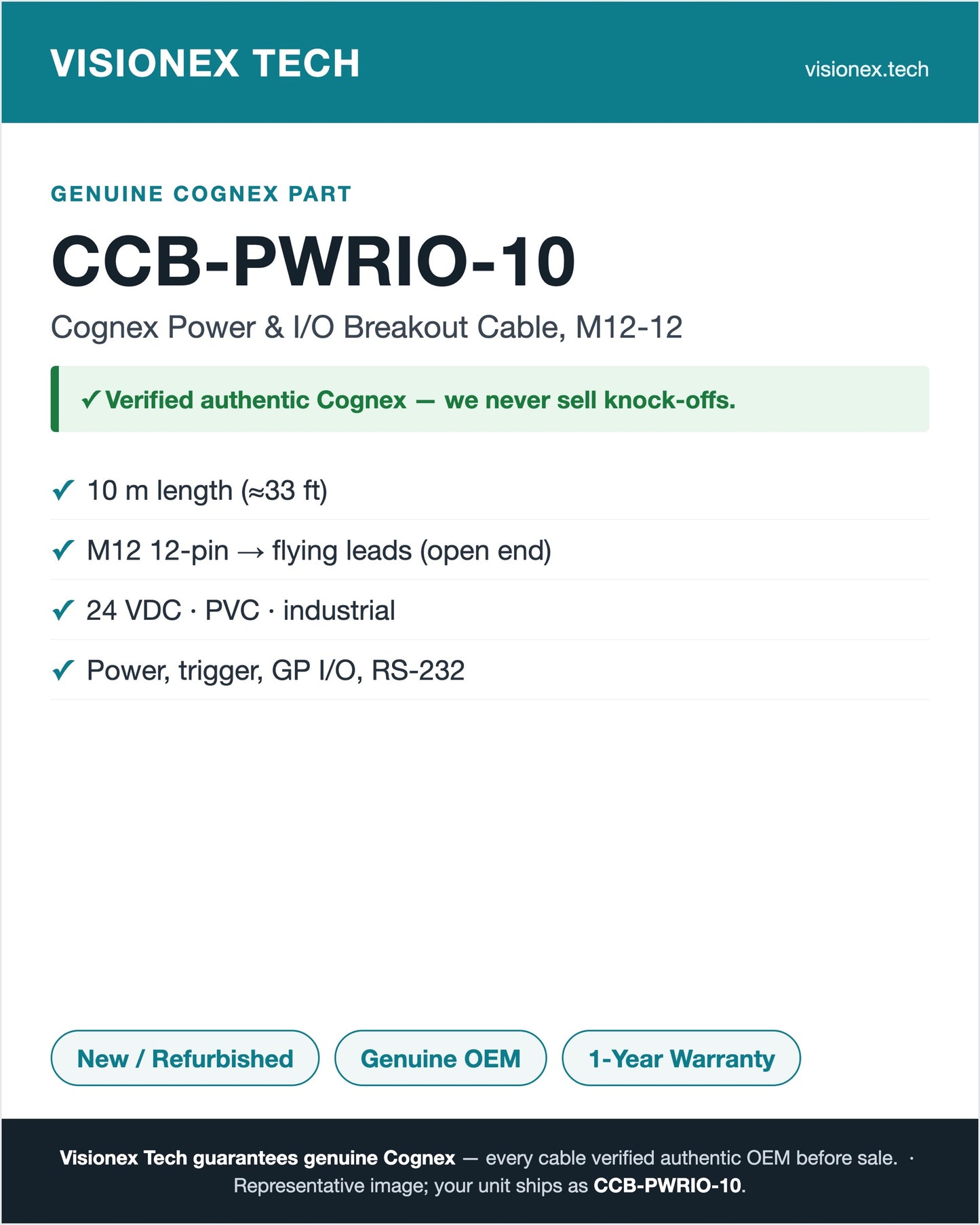 Cognex CCB-PWRIO-10 — Power & I/O Breakout Cable, M12-12 (10 m) — view 3