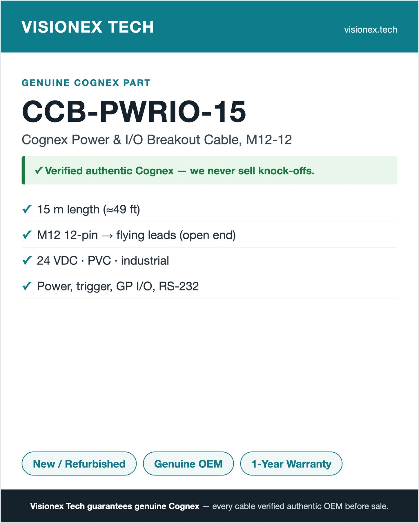 Cognex CCB-PWRIO-15 — Power & I/O Breakout Cable, M12-12 (15 m) — view 4