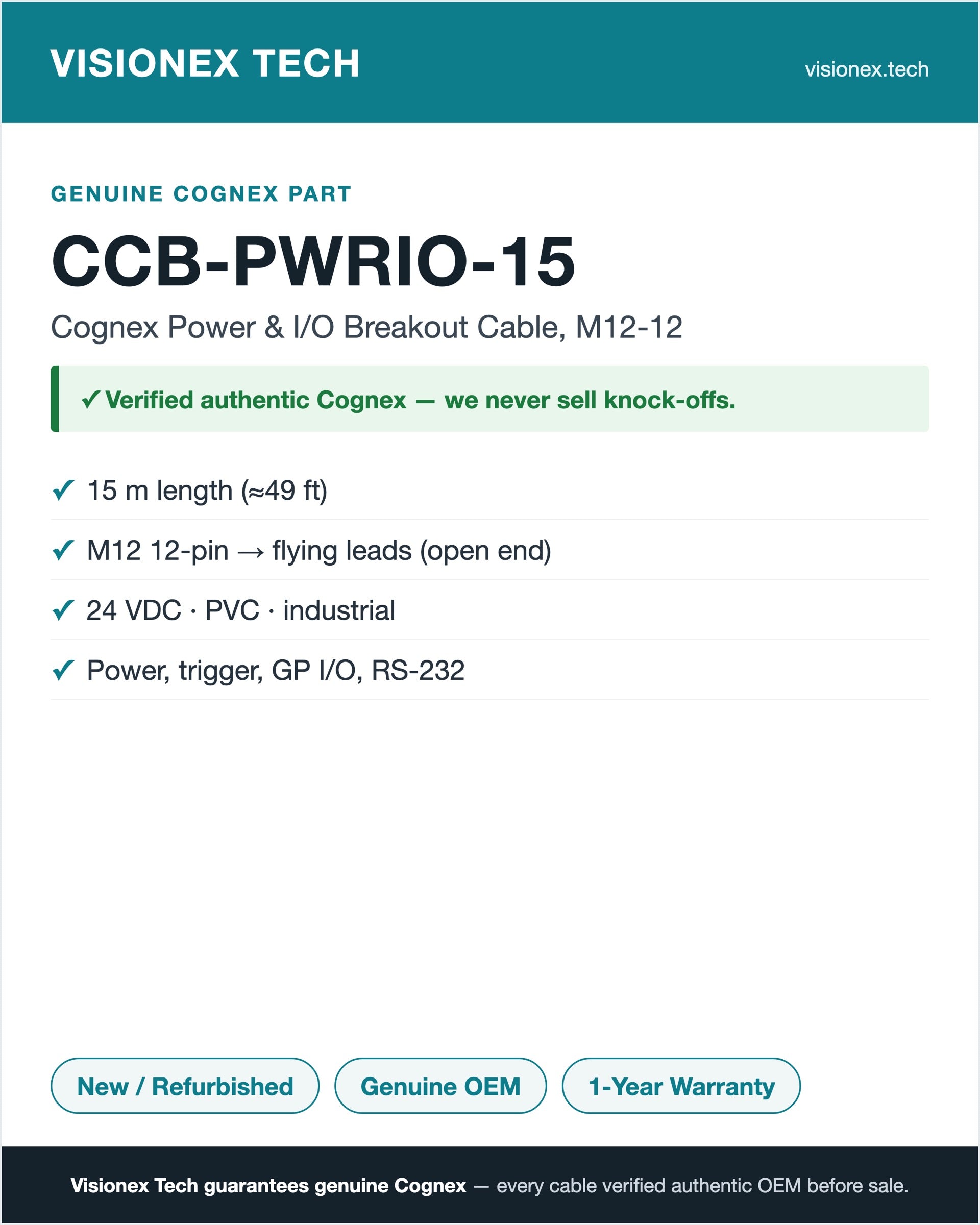 Cognex CCB-PWRIO-15 — Power & I/O Breakout Cable, M12-12 (15 m) — view 4